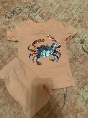 Velvet Fawn Pink Sequin Crab Shirt & Shorts Set – 2T